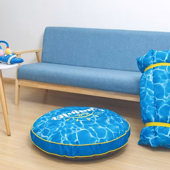 Rena Pet Novo Design Verão Water Ripple Printing Oxford Fun Character Resfriamento Redondo Colchão para Animais de Estimação